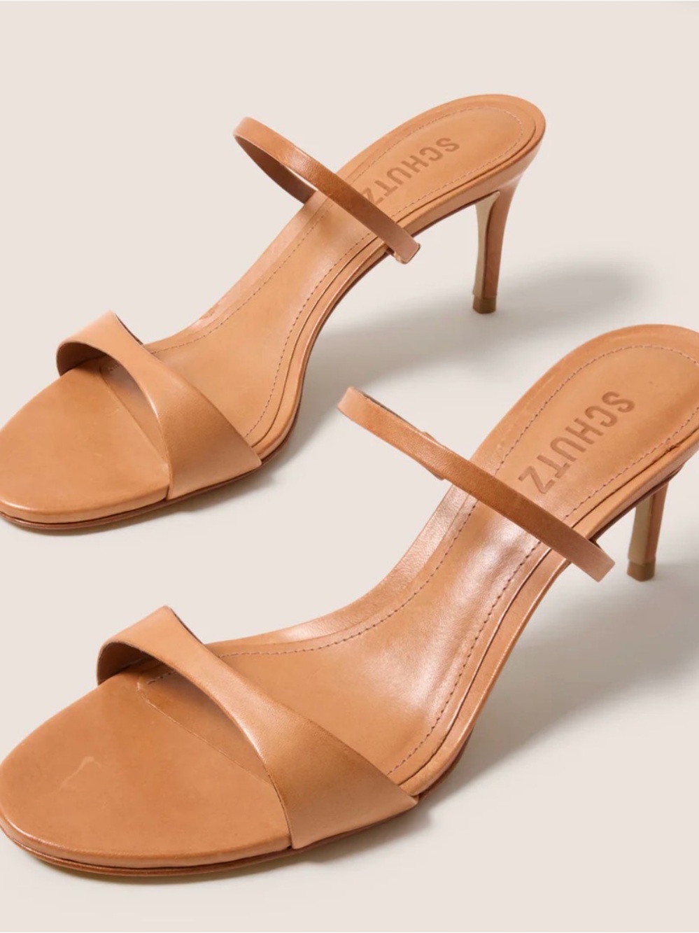 SCHUTZ Cognac Leather Minimalist Strappy Heels
